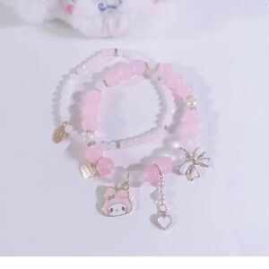 Aesthetic Pink Sanrio Charm Jewelry Cute Bow & Heart Bracelet Accessories